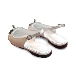 Hermes Leather Flats White