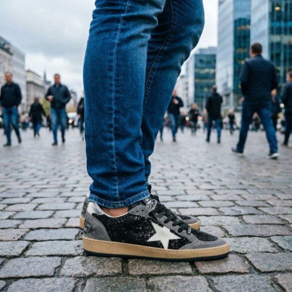 Женские кеды Golden Goose Ball Star Black Glitter Grey White