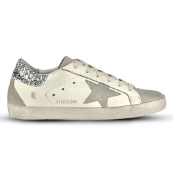 Golden Goose Super-Star With Gray And Silver Glitter Heel Tab