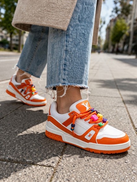Женские кроссовки Louis Vuitton Trainer Maxi Skateboard Shoes Low-Top White/Orange