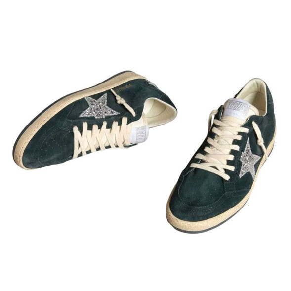 Женские кеды Golden Goose Ball Star in Green suede with Silver glitter star