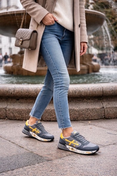 Унисекс кроссовки Premiata Textile/Suede Grey/Yellow Logo